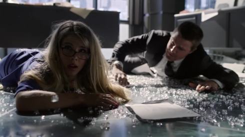 Felicity Smoak and her apparently adamantium made glasses survive another brush with disaster.  And Ollie's fine, too.