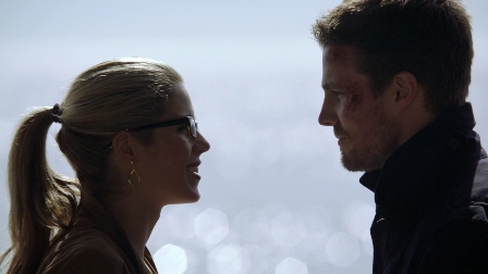 Ollie: "Good thing you got the point of all of that back at the mansion, or I was going to have to do other things to sell that to Slade."  Felicity: "Like what, exactly?"  Ollie: "Well...we don't need to talk about it."  Felicity: (shrugs as he walks away) Yeah.  No need to describe all the sweaty details of that.  Sigh." 