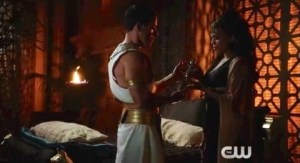 "A dagger for me? That's sweet. Hopefully it won't come to bond us and the man who kills us in centuries of reincarnation and death!"